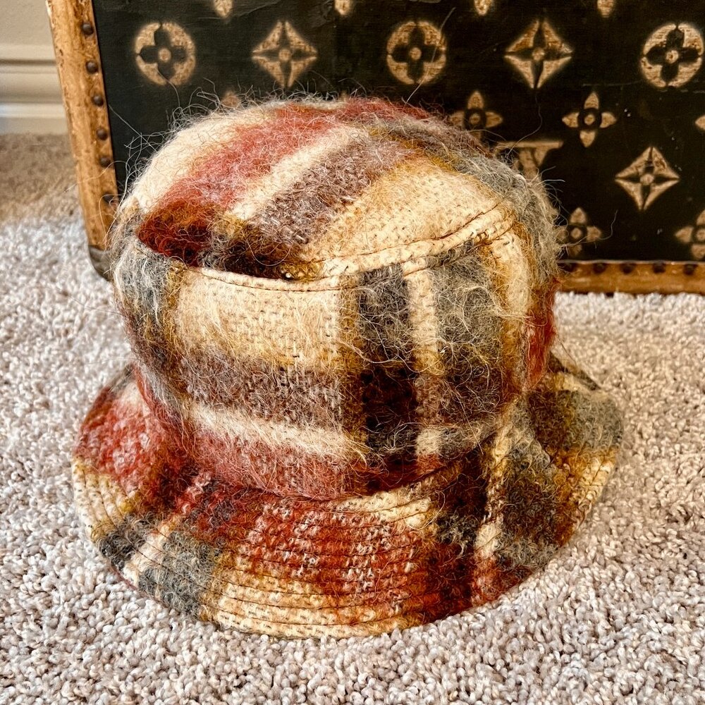 Anine Bing Oatmeal Plaid Bucket Hat